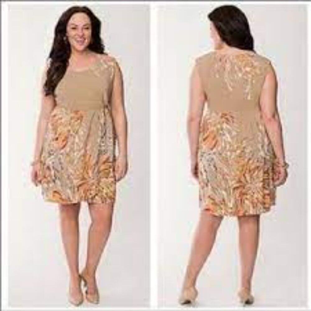 Lane Bryant tan floral sheath dress 046701‎
